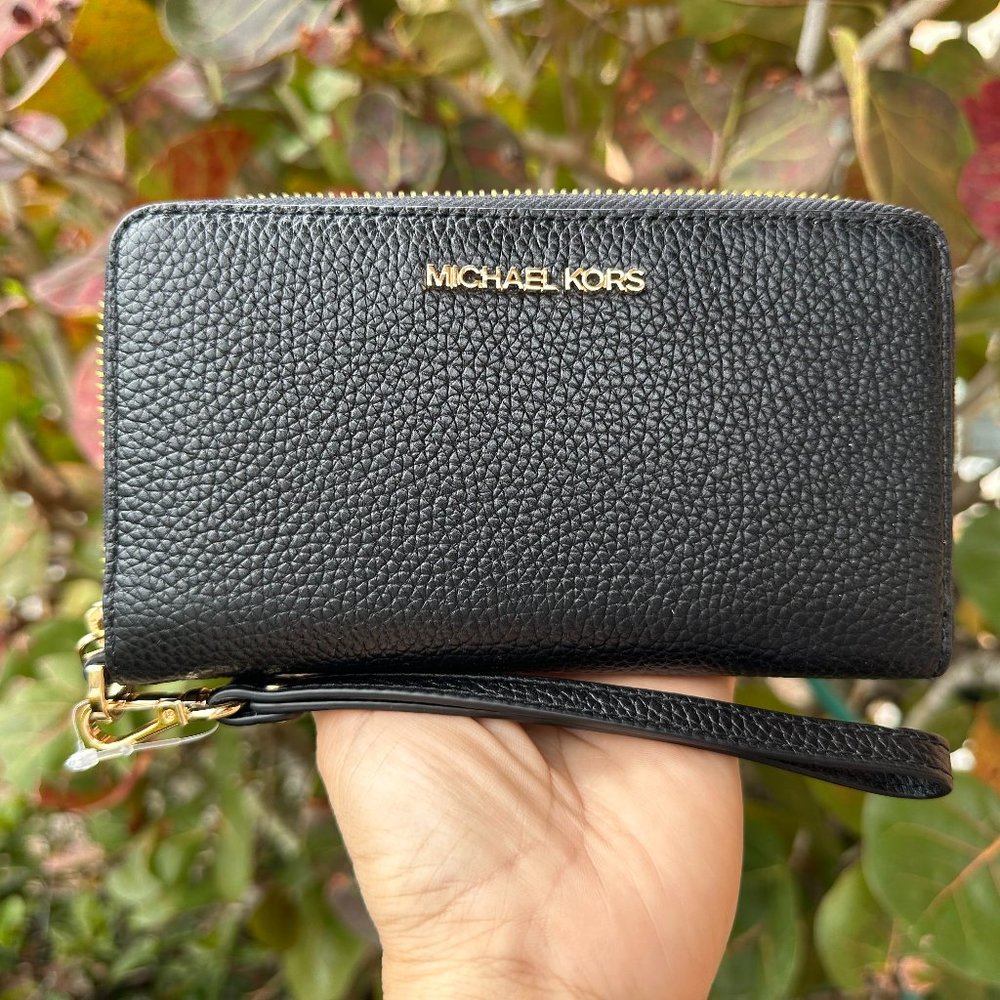 Michael Kors Jet Set Travel Multifunction Large Phone Case Wallet Wristlet Black